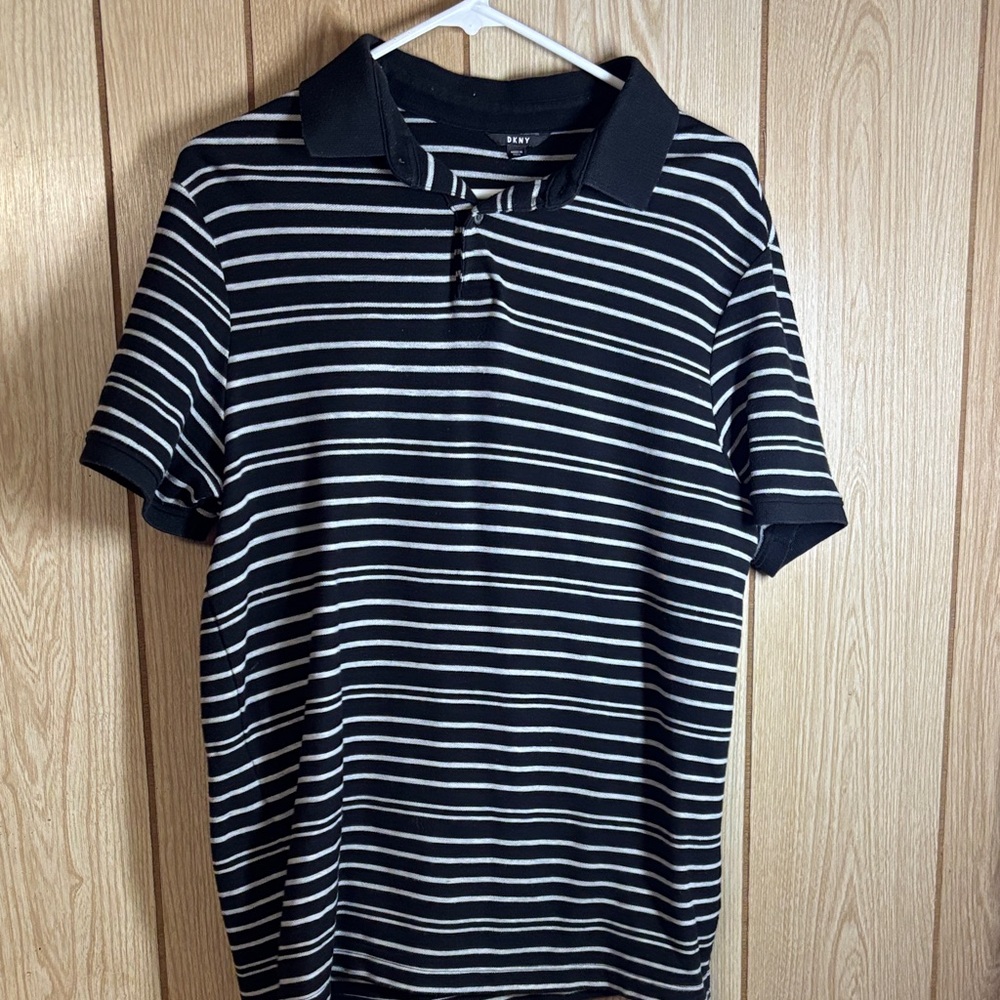 Nautica Black and White Striped Polo Shirt